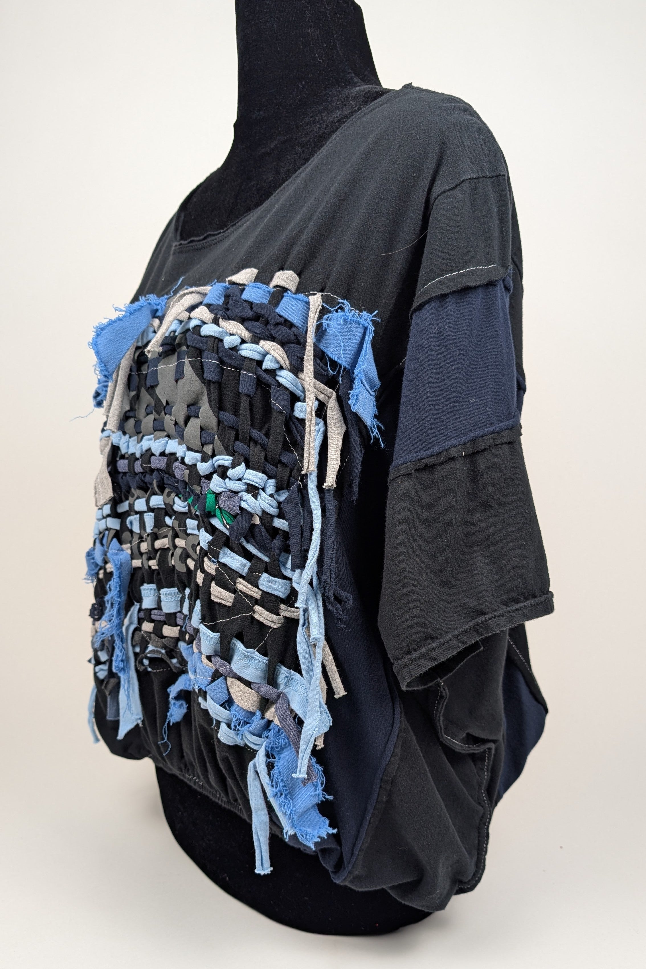 Black Blue Woven Constance Wilde Upcycled Cropped Top