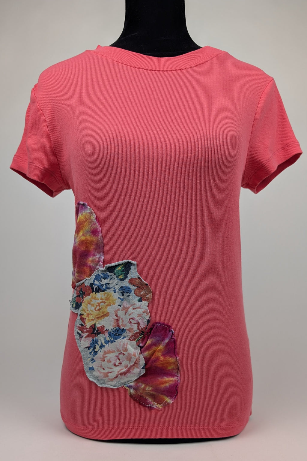 Pink Ribbed Patchwork Constance Wilde Upcycled Short Sleeve Top