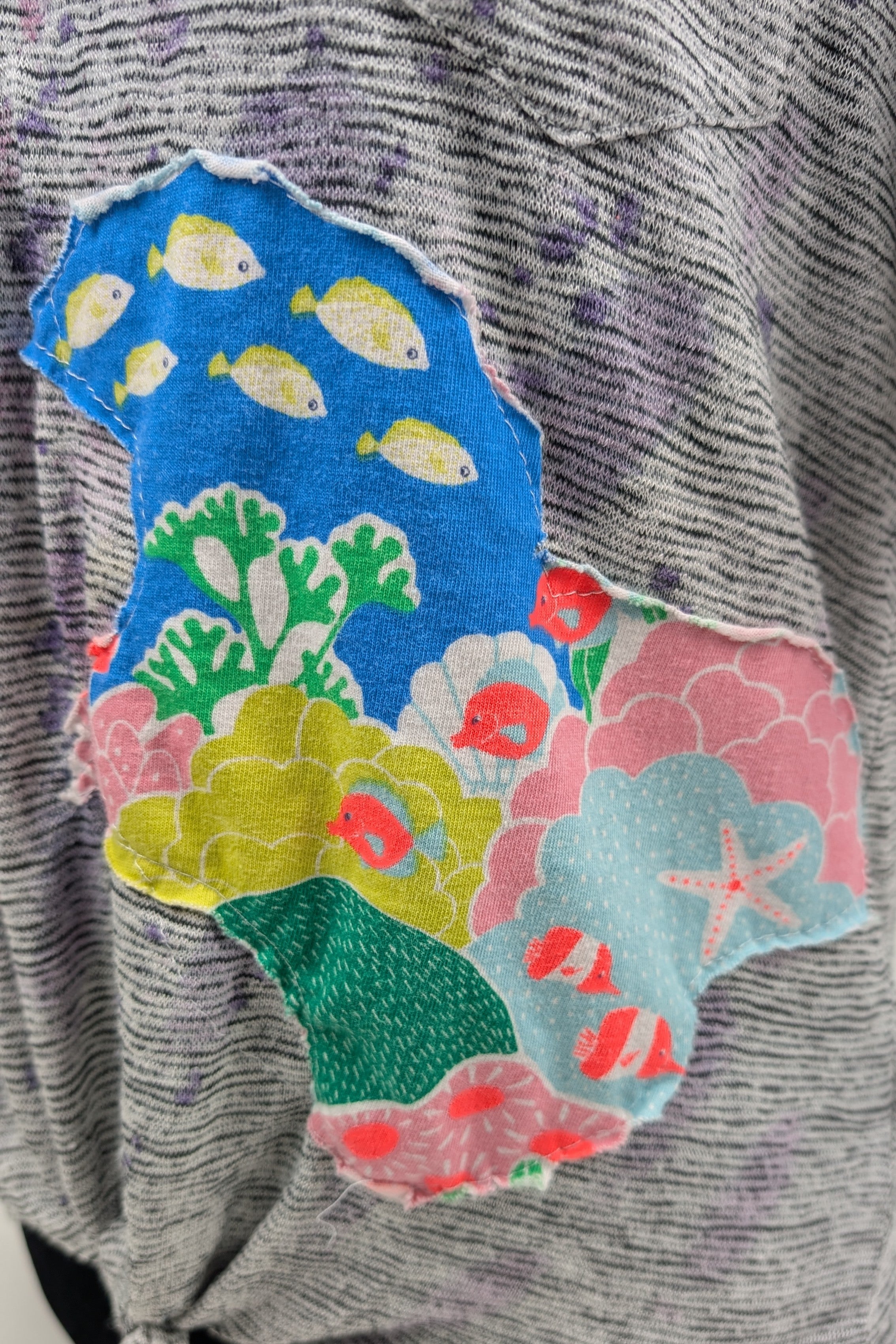 Grey Paint and Patchwork Constance Wilde Upcycled Short Sleeve Top