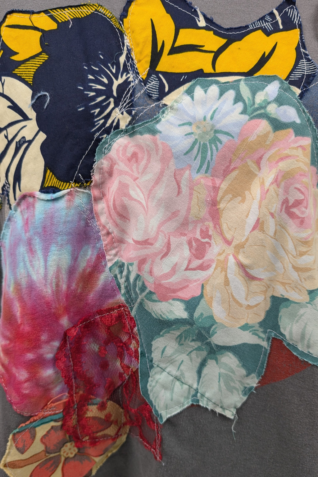 Grey Patchwork Constance Wilde Upcycled Short Sleeve Top