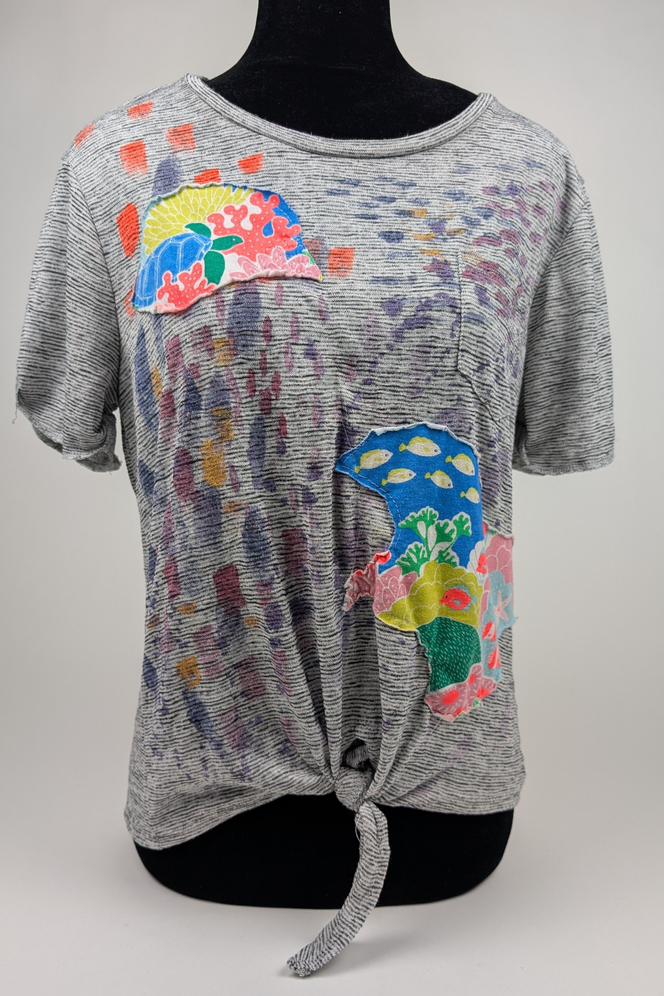 Grey Paint and Patchwork Constance Wilde Upcycled Short Sleeve Top