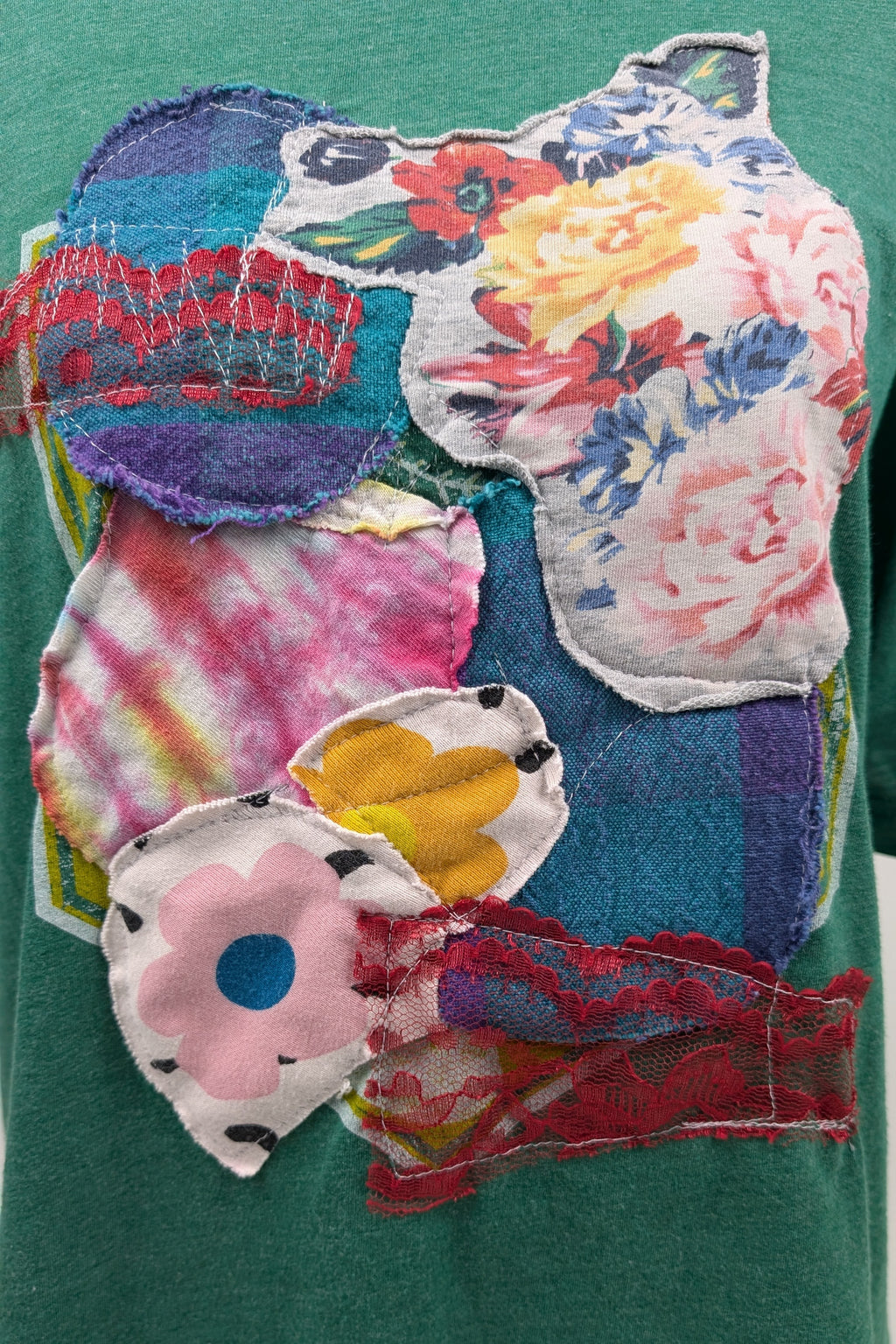 Green Patchwork Constance Wilde Upcycled Short Sleeve Top