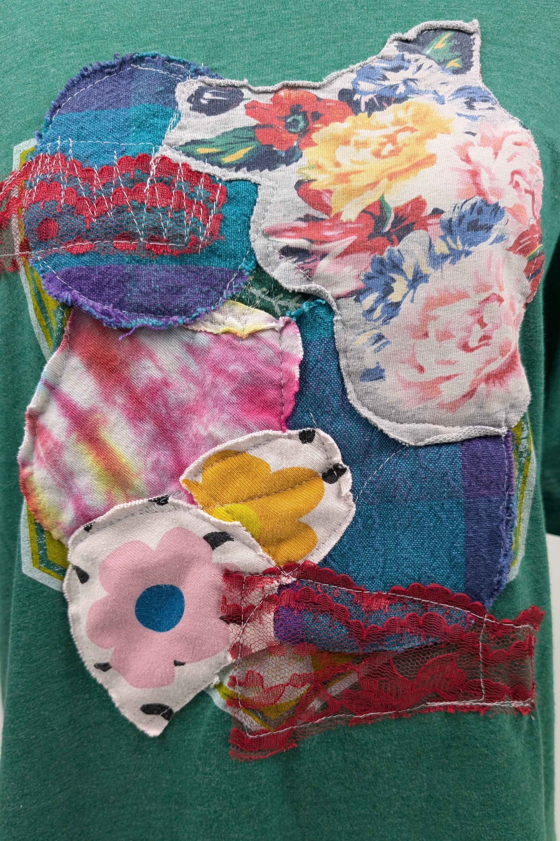 Green Patchwork Constance Wilde Upcycled Short Sleeve Top