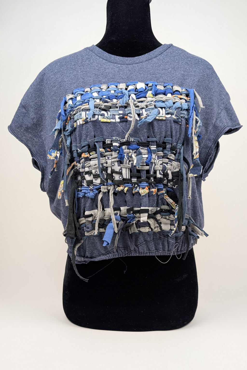 Blue w/ Grey Patchwork Constance Wilde Upcycled Cropped Top