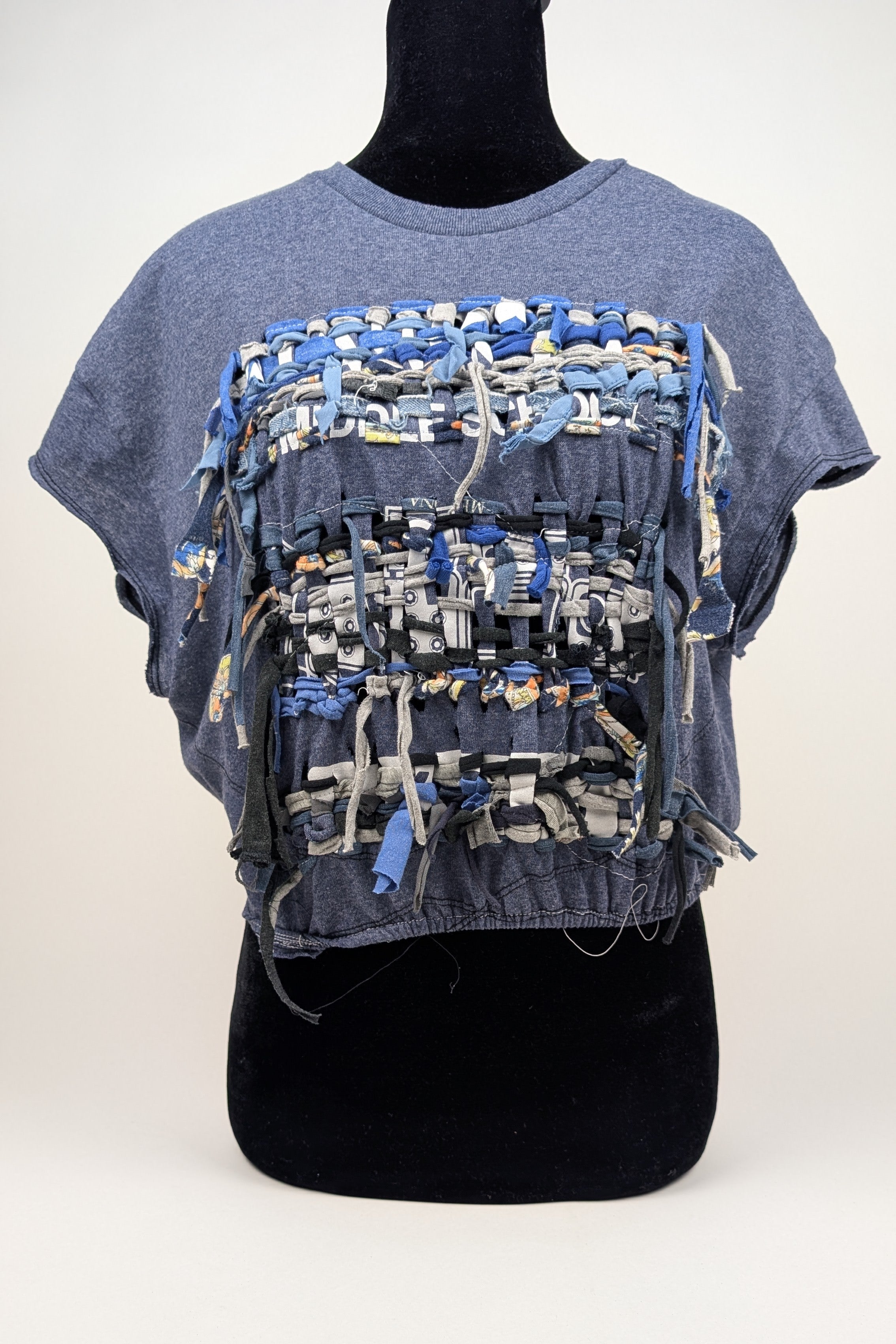 Blue w/ Grey Patchwork Constance Wilde Upcycled Cropped Top