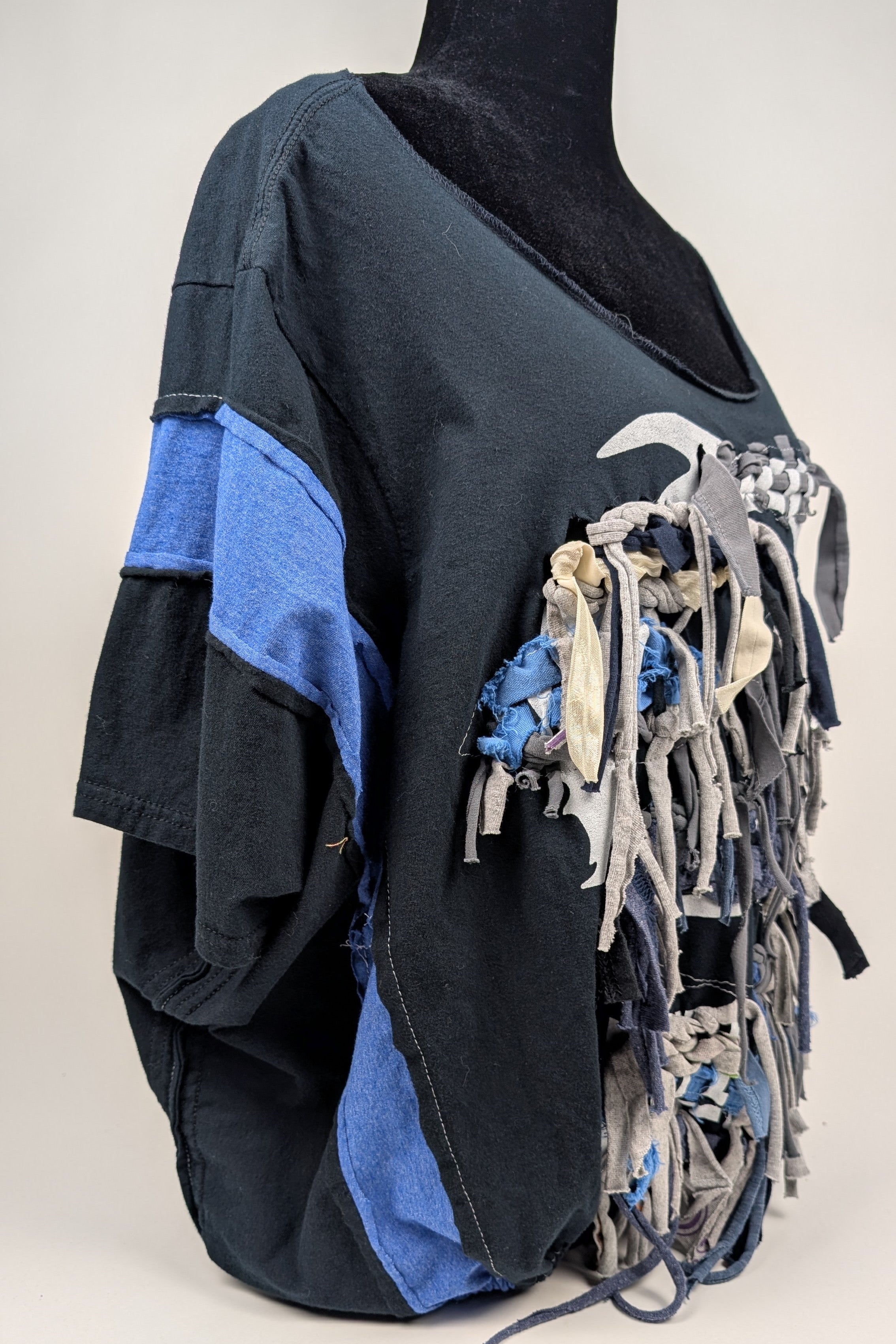 Black Blue Woven Constance Wilde Upcycled Cropped Top