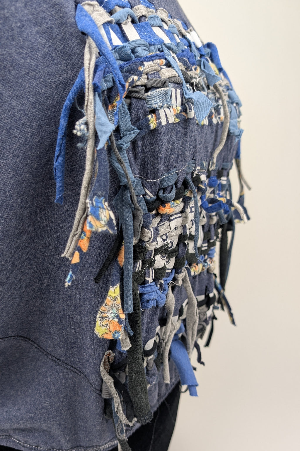 Blue w/ Grey Patchwork Constance Wilde Upcycled Cropped Top