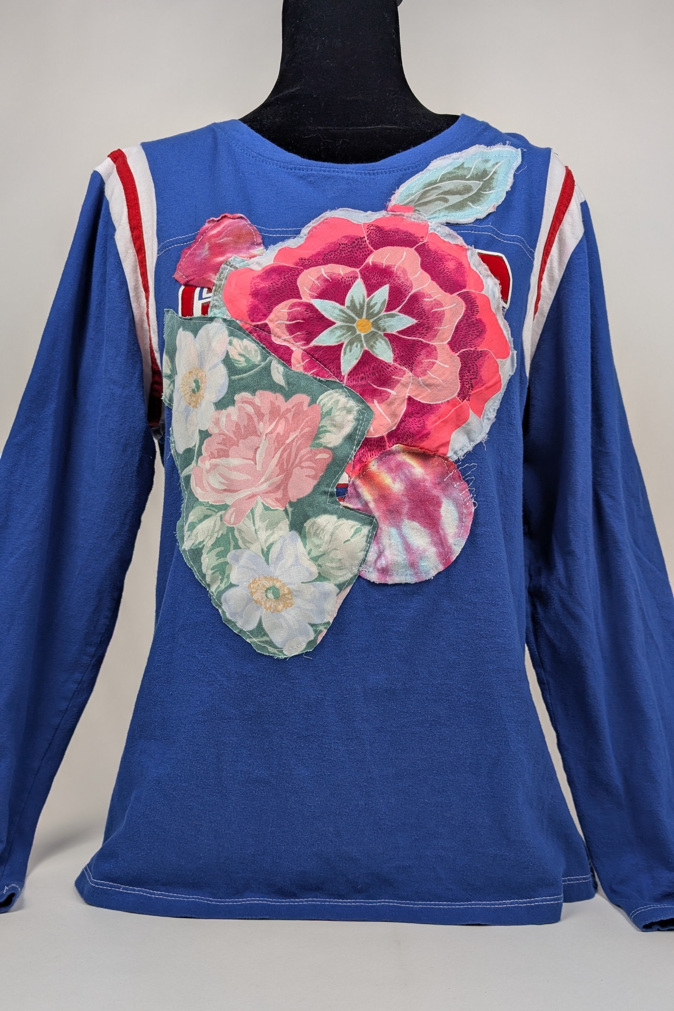 Blue Patchwork Constance Wilde upcycled Long Sleeve Top