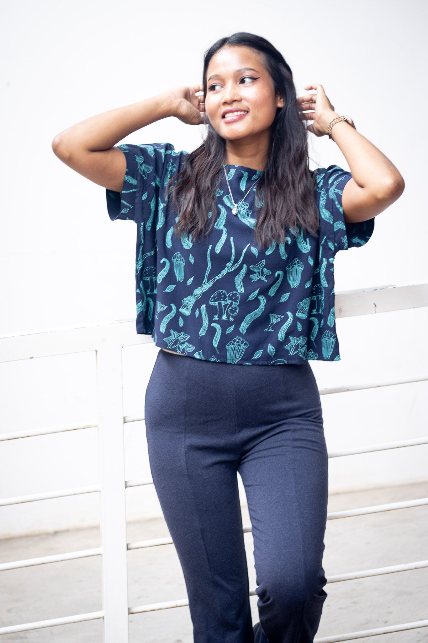 Shiloh Top Printed Rayon Mushroom Print - Boat Neck - KaTik