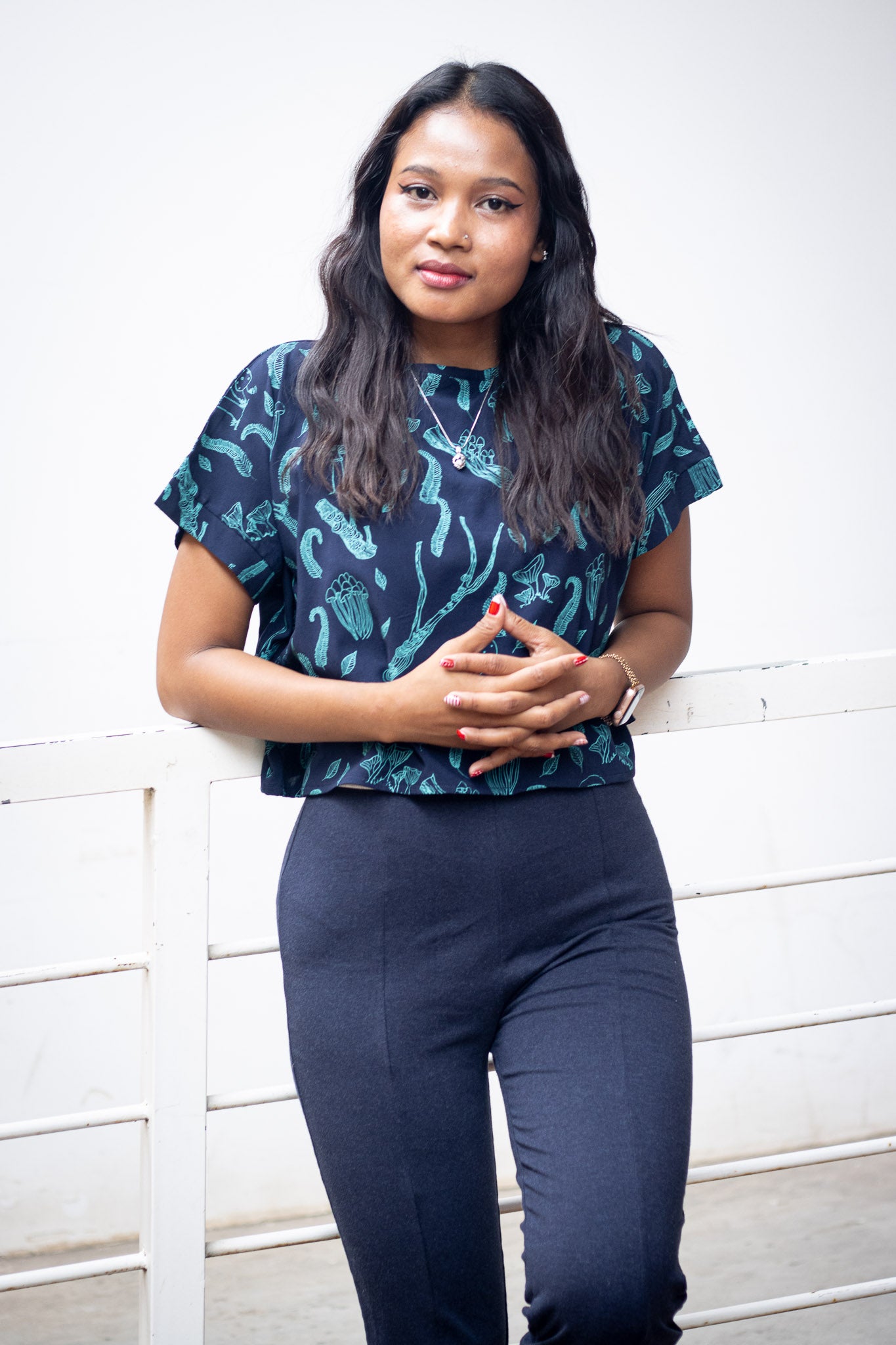 Shiloh Top Printed Rayon Mushroom Print - Boat Neck - KaTik