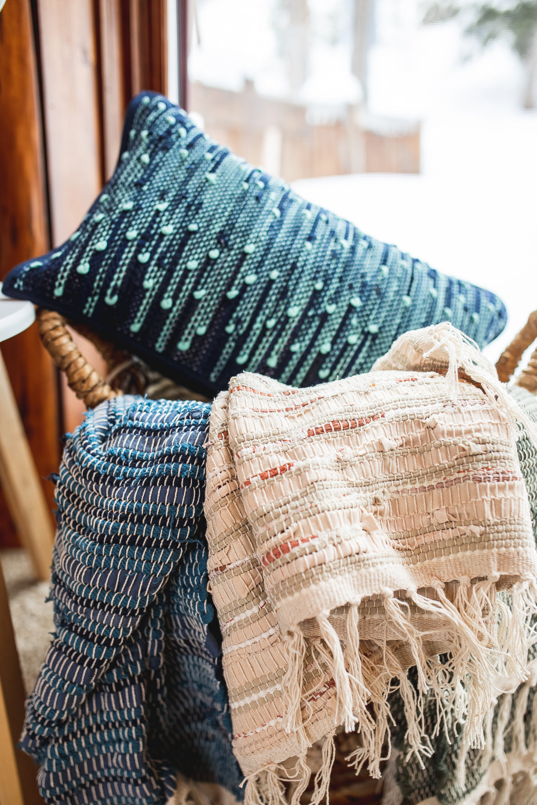 rithy handwoven pillow covers - navy and blue tones