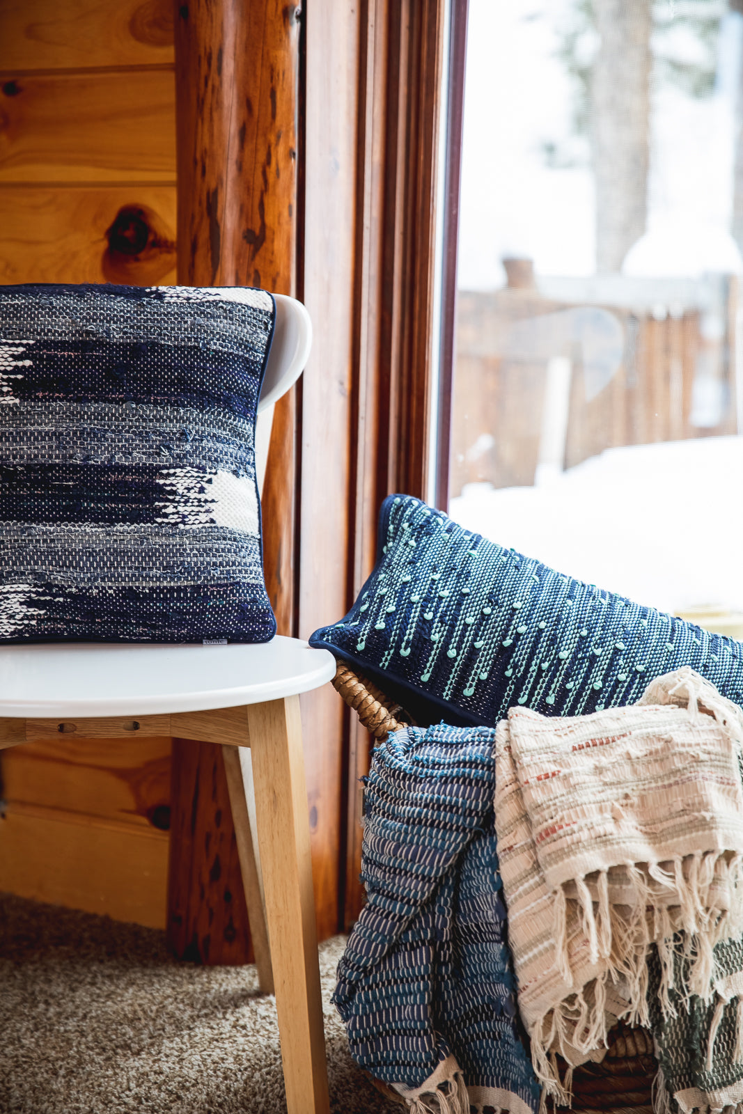rithy handwoven pillow covers - navy and blue tones